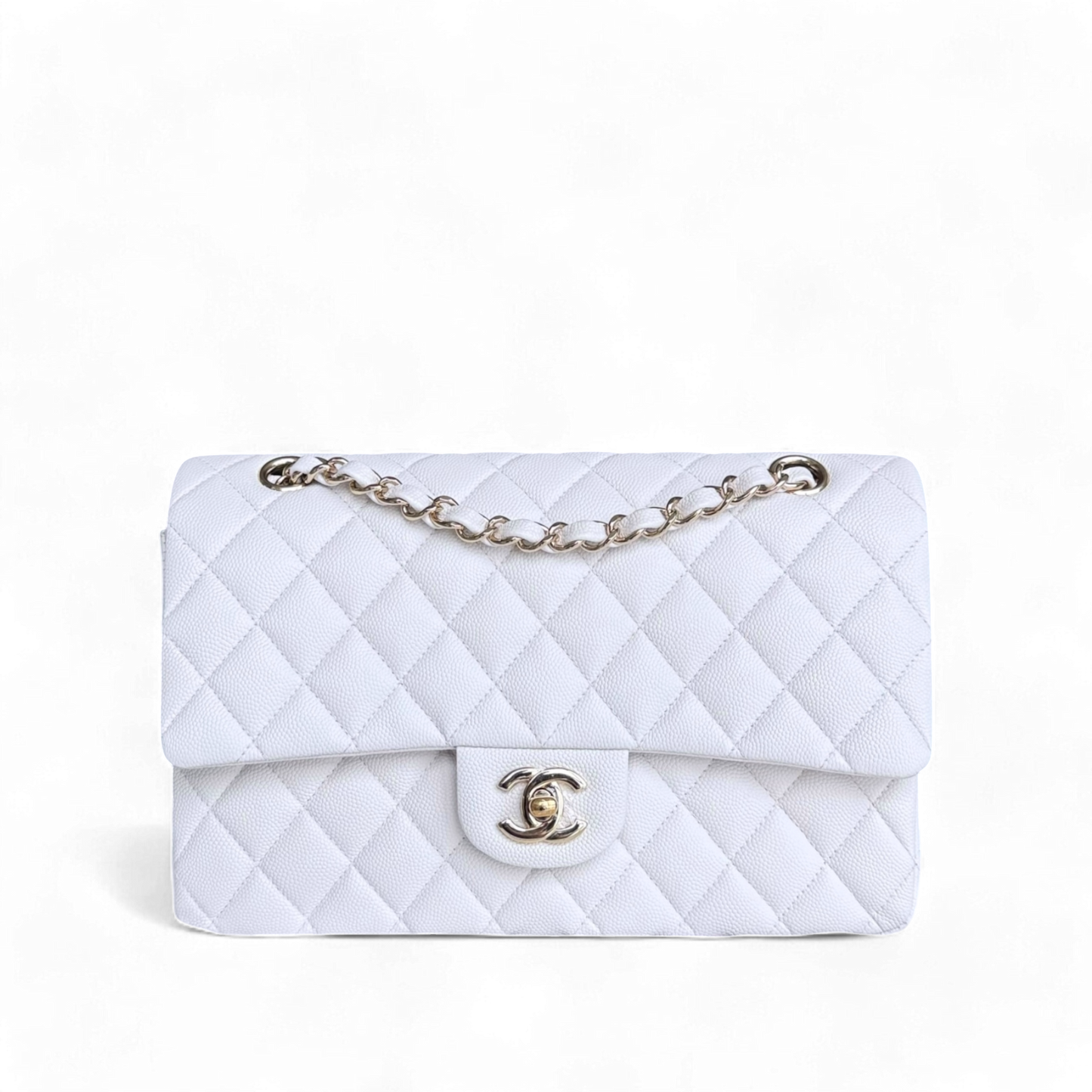 Chanel Classic Flap Medium - Caviar 25CM Quilted Snow White Gold Hardware Series 27