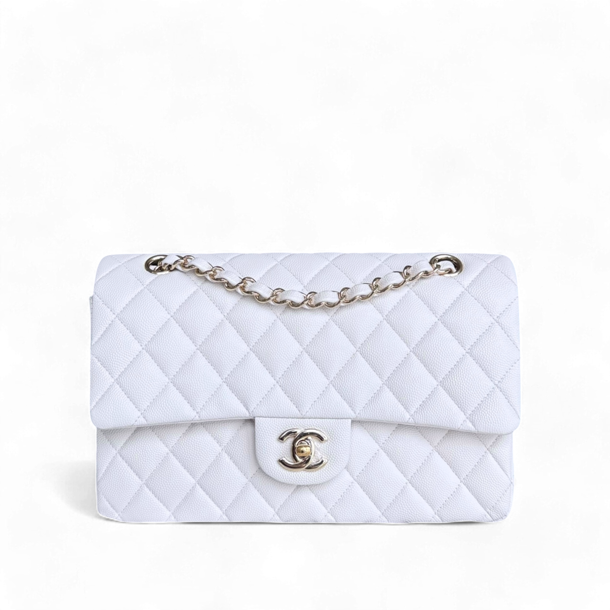 Chanel Classic Flap Medium - Caviar 25CM Quilted Snow White Gold Hardware Series 27