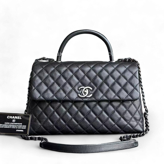Chanel Coco Handle Caviar Large Quilted Black Silver Hardware Series 21