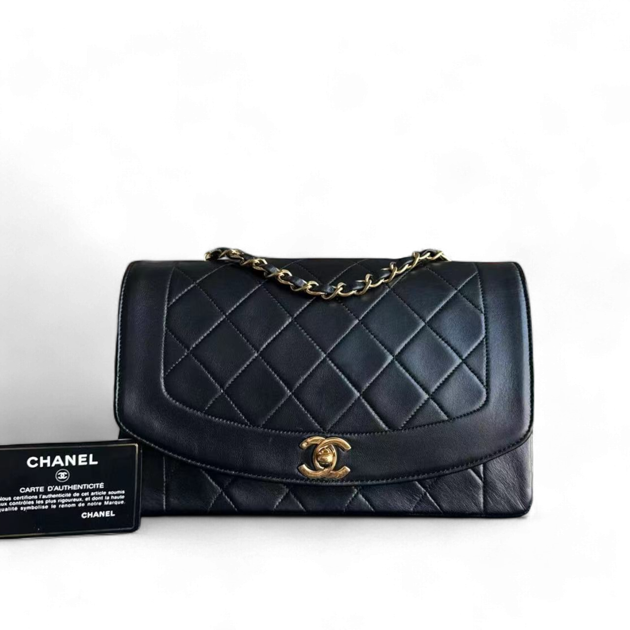 Chanel Diana Bag   Quilted Lambskin Black Golden Hardware Series 2
