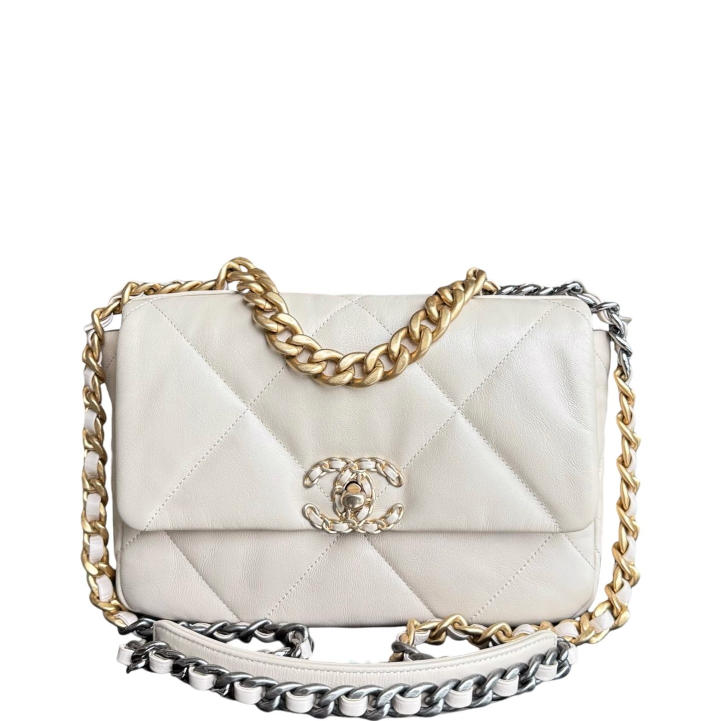 Chanel 19 Bag  Small- C19 Quilted Goatskin Light Beige Two-tone Hardware Series 30