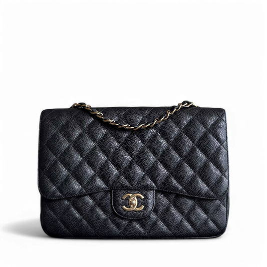 Chanel Classic Flap Jumbo - Caviar 30CM Single Flap Quilted Black Gold Hardware Series 13