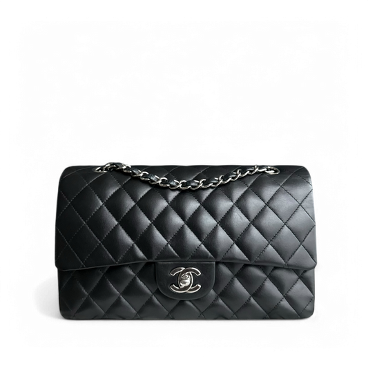 Chanel Classic Flap Medium - 25CM Quilted Lamsbkin Black Silver Hardware Series 10