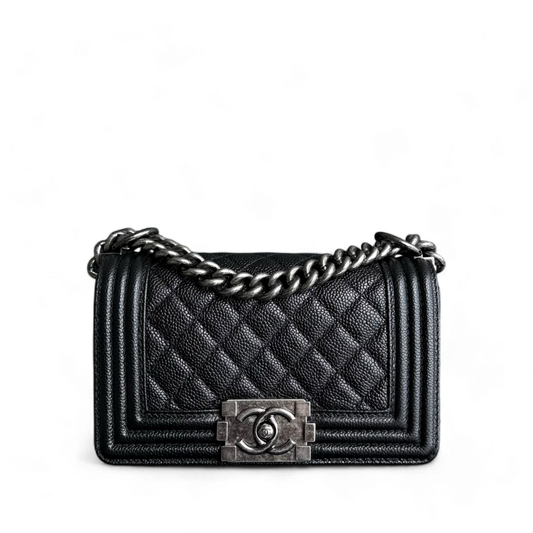 Chanel Boy Small - Caviar 20CM Quilted Black Ruthenium Silver Hardware Series 19