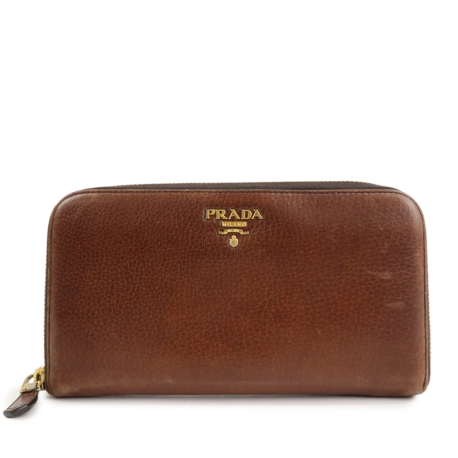 Round Zippy Long Wallet d Leather Saffiano Brown Handbag