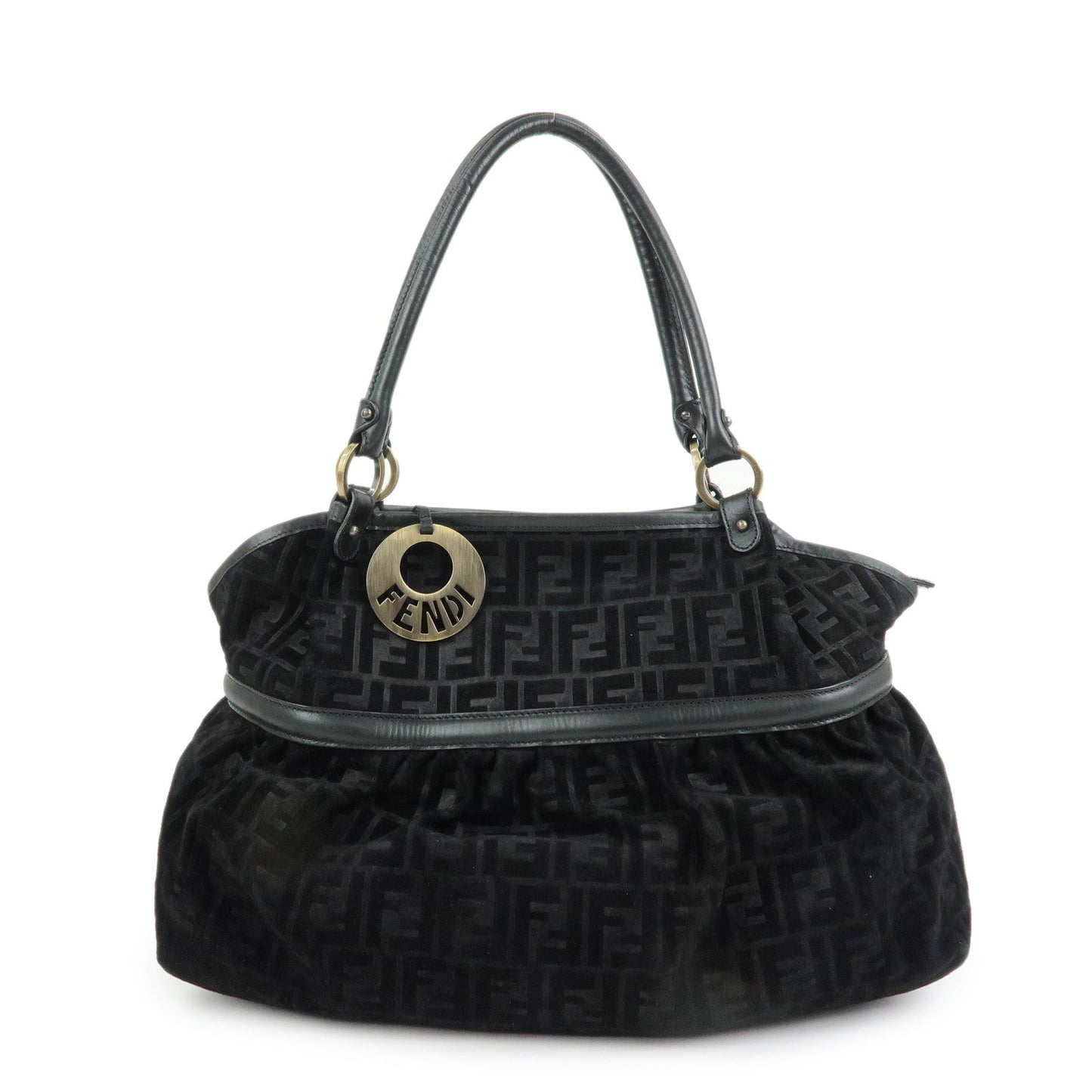 Shoulder Bag Zucca Gathered Leather Suede Black