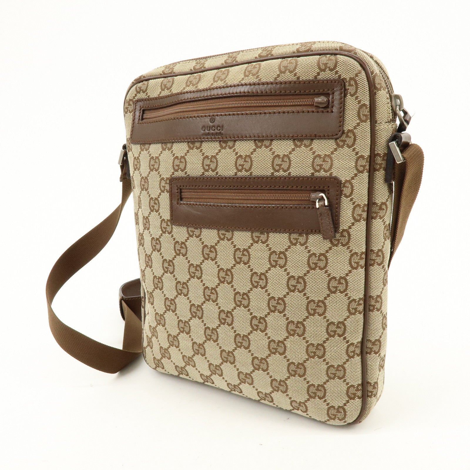 GUCCI GG Canvas Leather Shoulder Bag Crossbody Bag Brown 92551