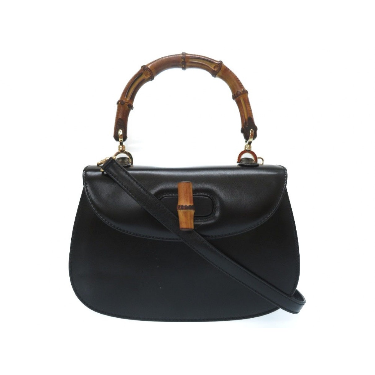 Gucci bamboo black leather handbag