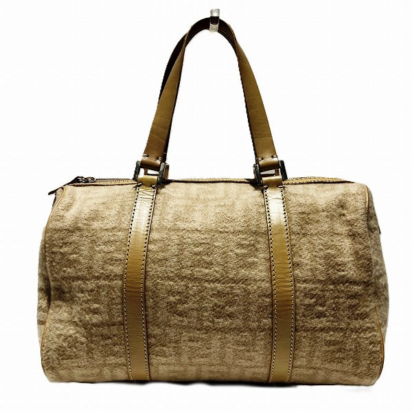 Fendi Zucca Wool Boston Bag Leather Canvas Travel Bag