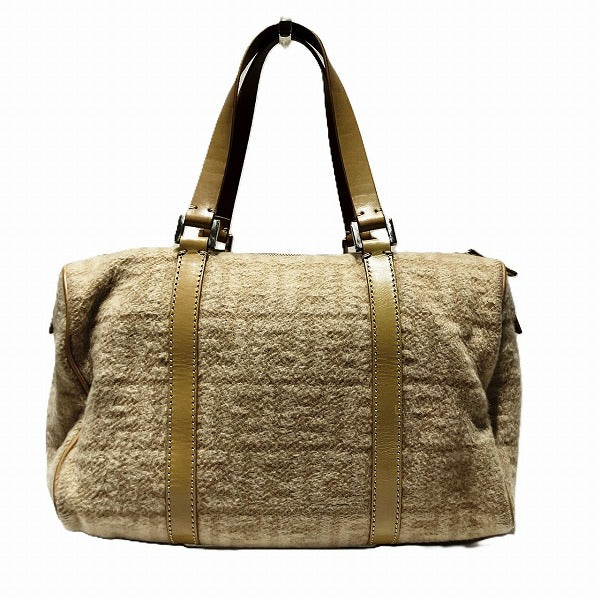 Fendi Zucca Wool Boston Bag Leather Canvas Travel Bag