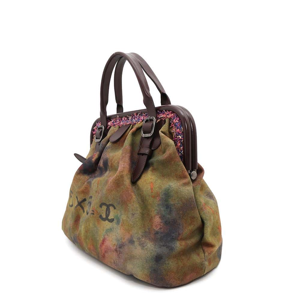Chanel Embroidery Graffiti Khaki BrownA92791 Canvas Leather Handbag