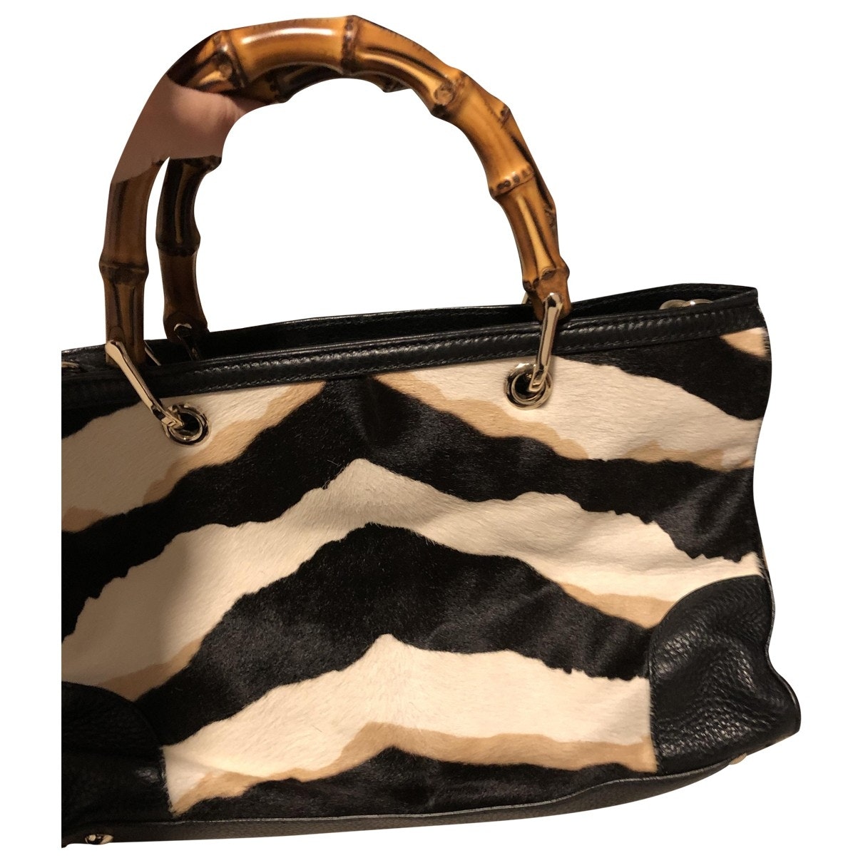 Gucci bamboo black pony-style calfskin handbag
