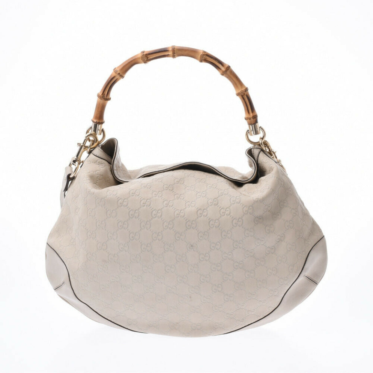 Gucci bamboo ecru leather handbag