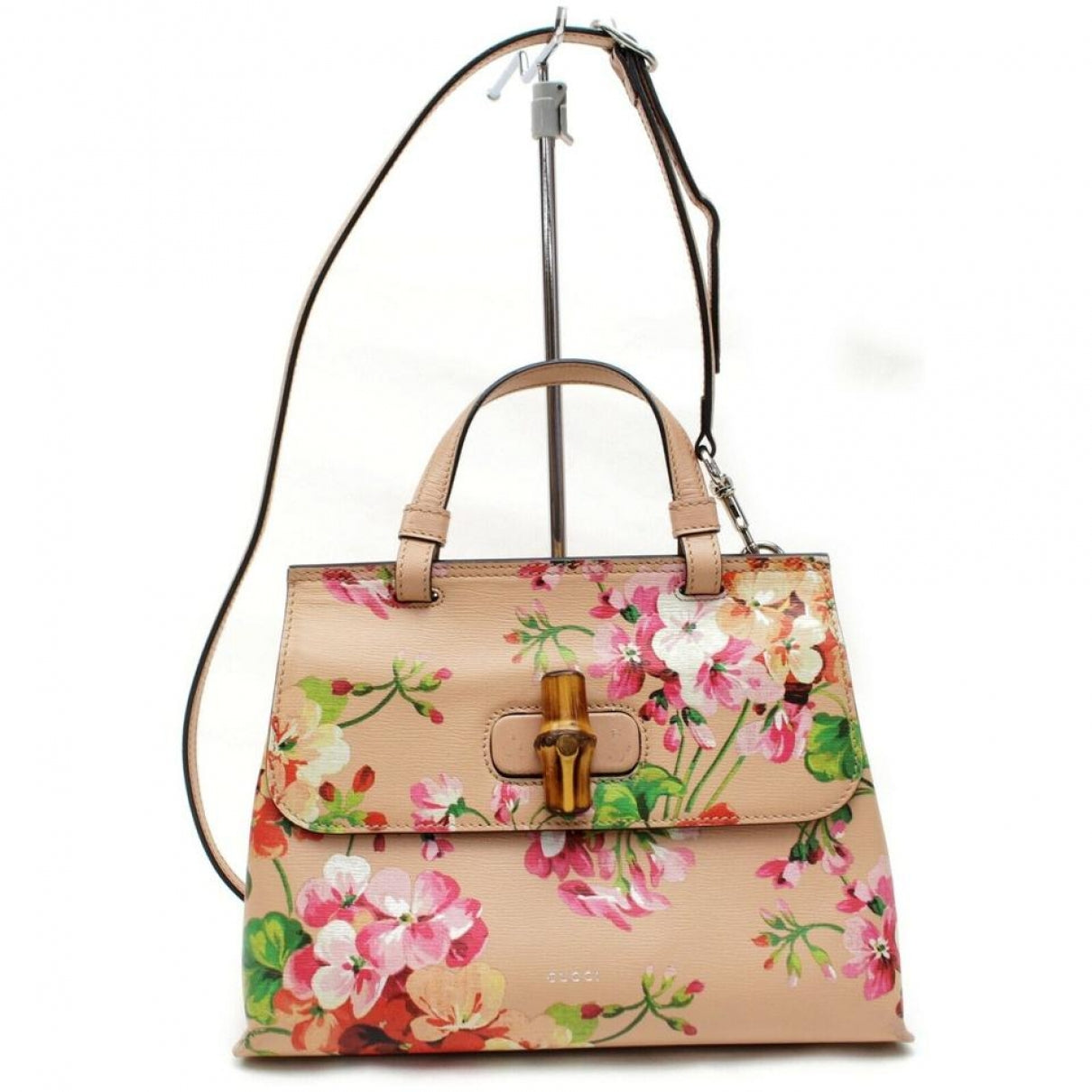 Gucci bamboo pink leather handbag