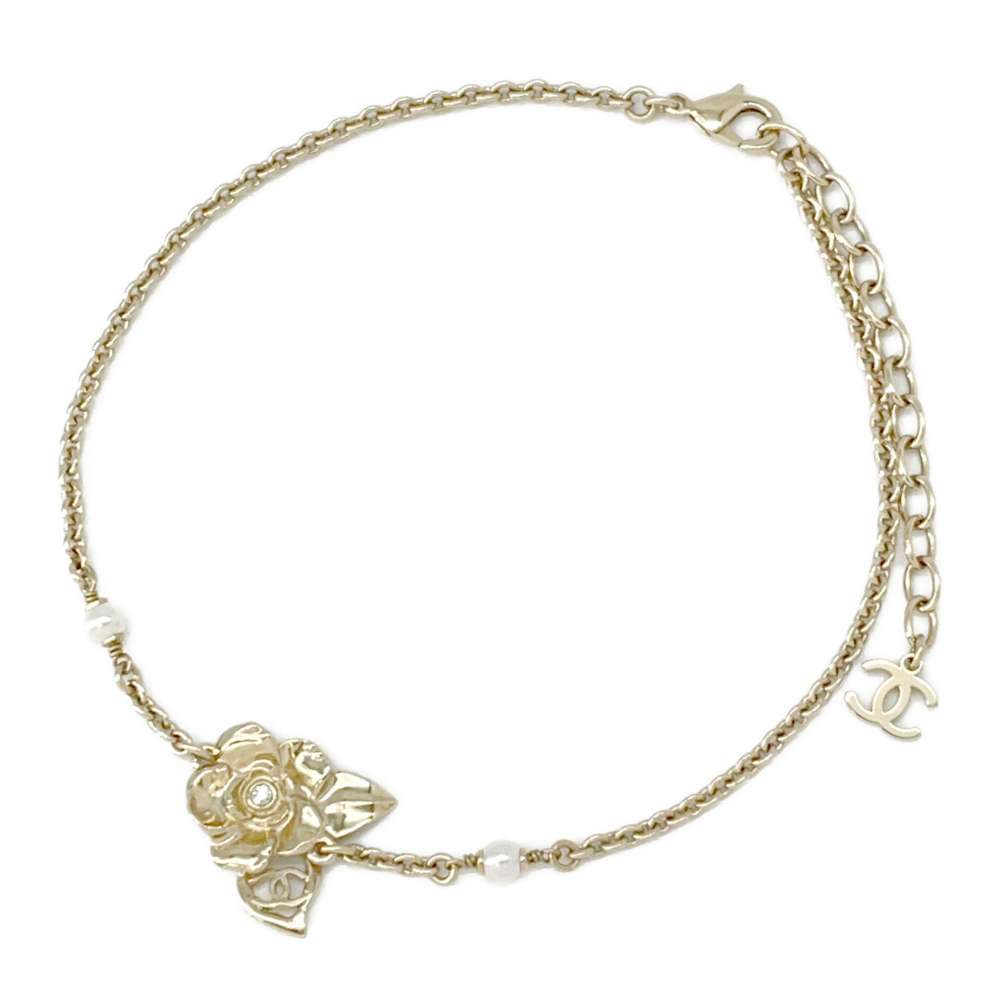 Chanel Camellia motif choker Champagne GoldABE419 Handbag