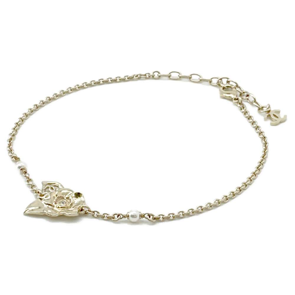 Chanel Camellia motif choker Champagne GoldABE419 Handbag