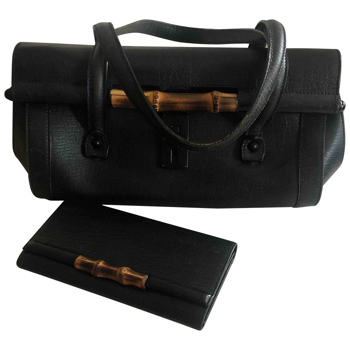 Gucci bamboo black leather handbag