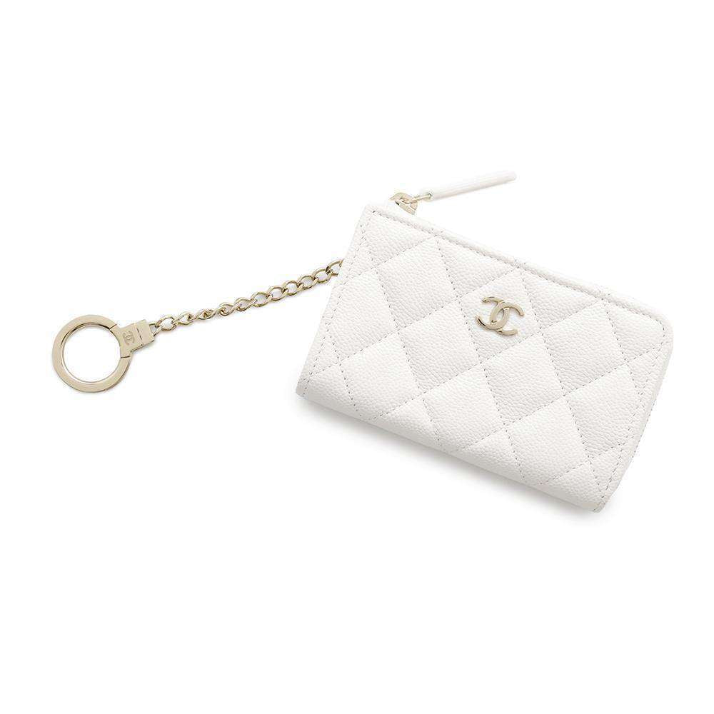 Chanel L-shaped zip coin purse WhiteAP0221 Caviar Leather Wallet Case