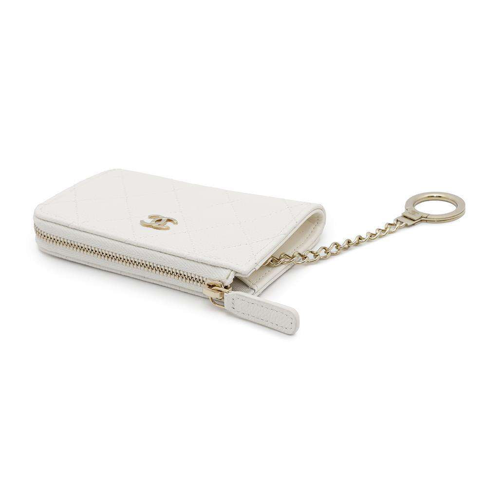 Chanel L-shaped zip coin purse WhiteAP0221 Caviar Leather Wallet Case