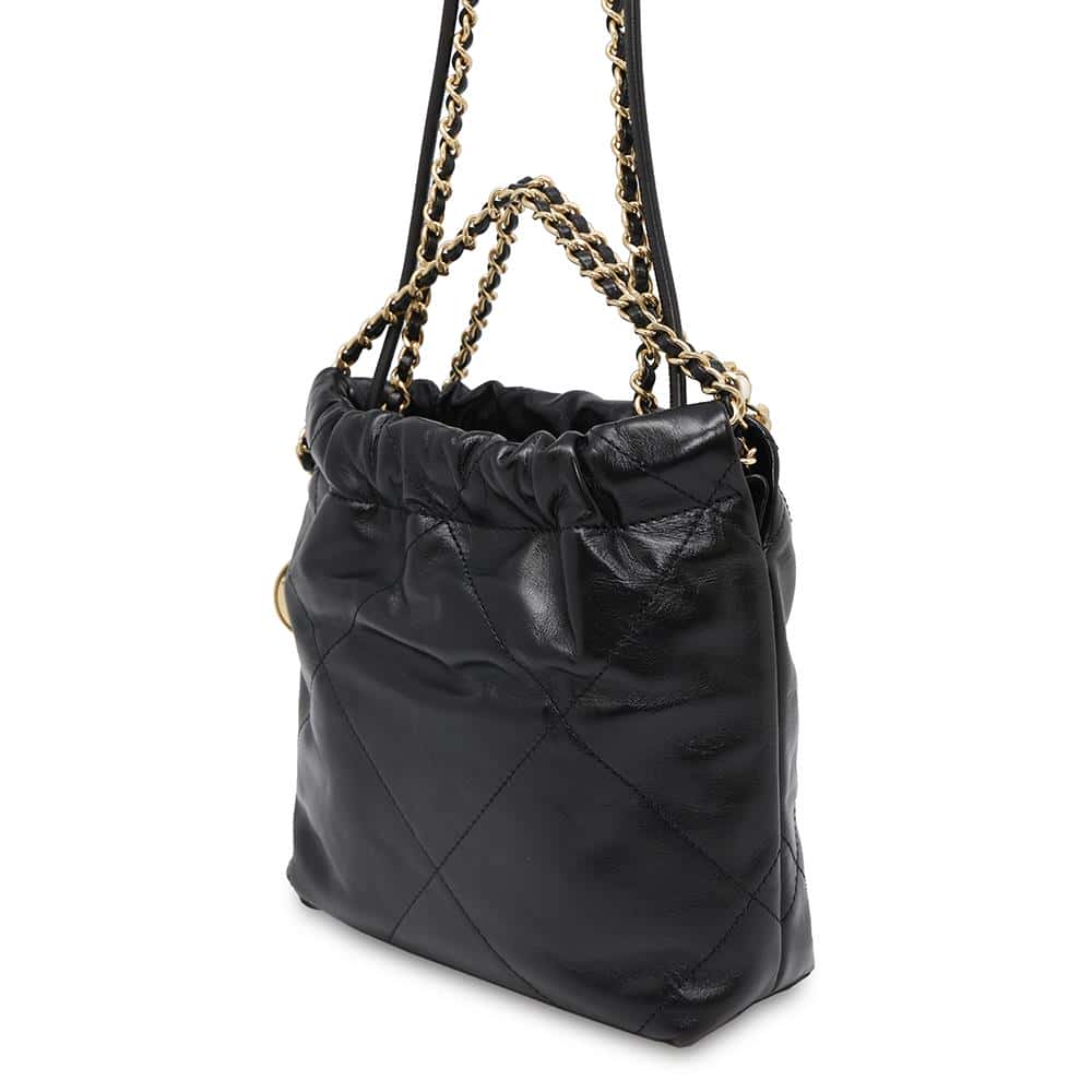 Chanel CHANEL22 Pearl Logo 2WAY BlackAS3980 Shiny Leather Shoulder Bag