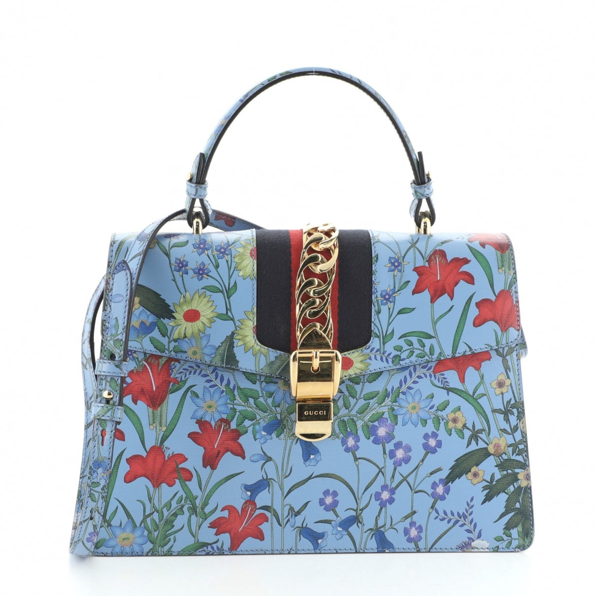 Gucci sylvie blue leather handbag