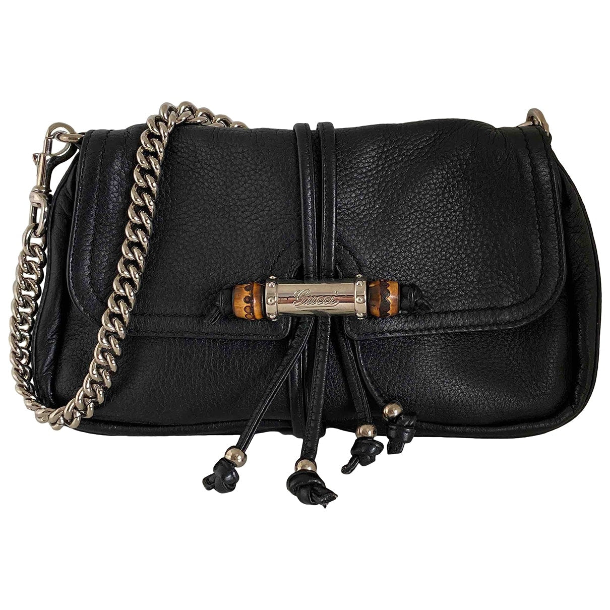 Gucci bamboo black leather handbag