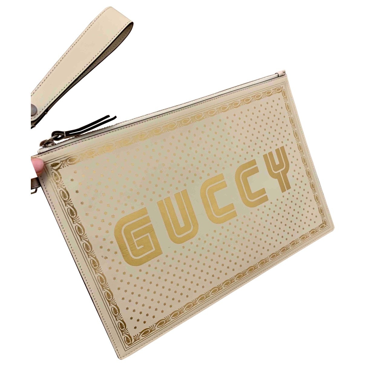 Gucci guccy clutch ecru leather clutch bag