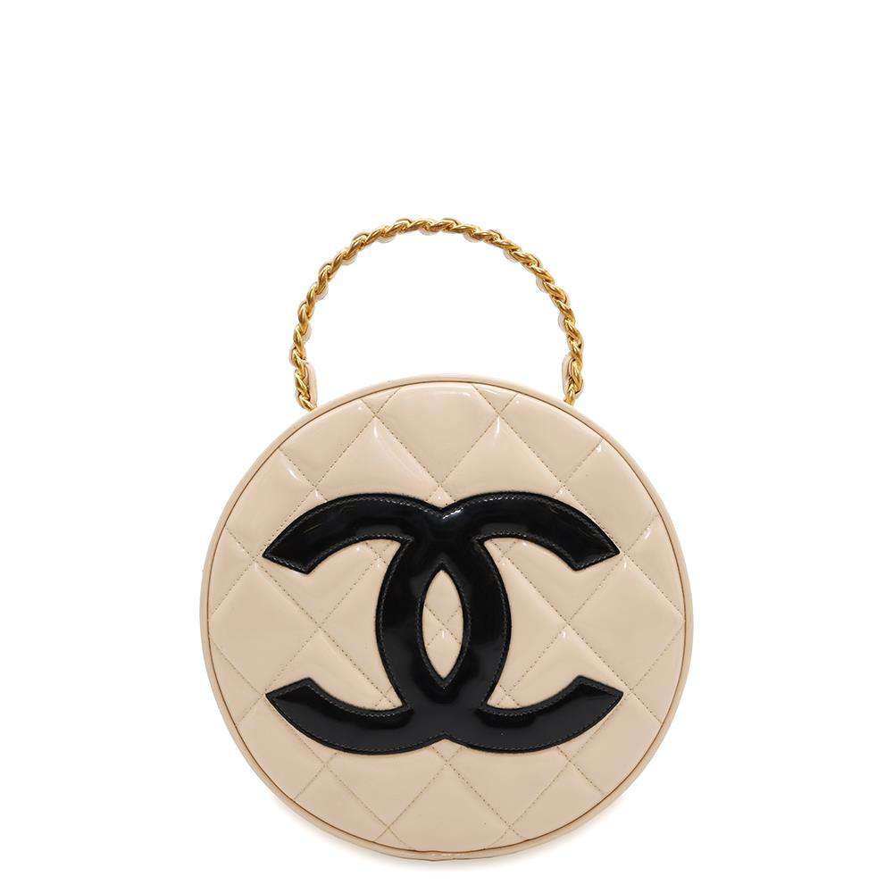 Chanel Round Vanity Patent Beige Leather Handbag