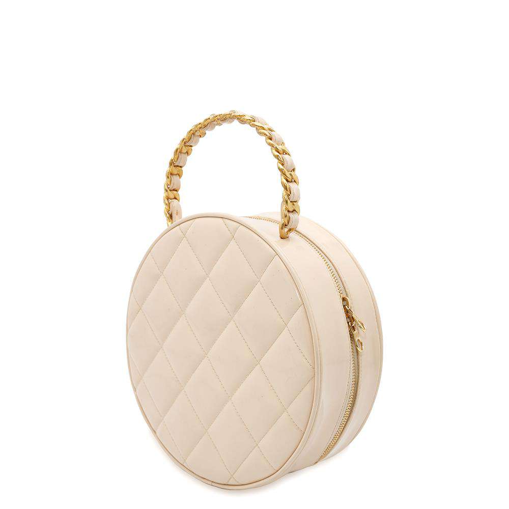 Chanel Round Vanity Patent Beige Leather Handbag