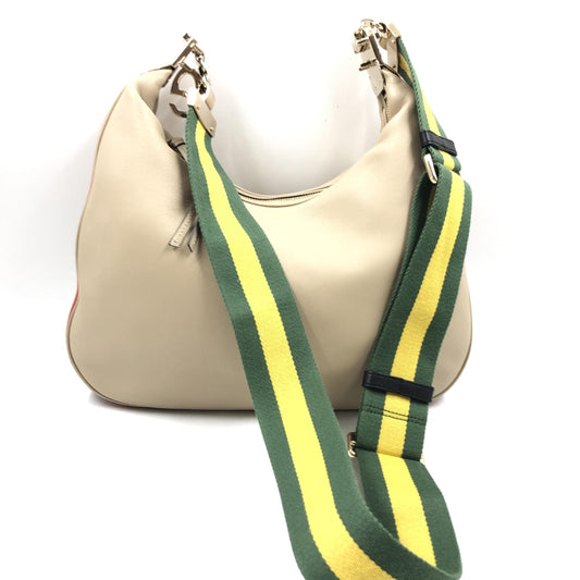 Gucci Gucci Aria Calfskin Web Large Attache Shoulder Bag Women's Beige