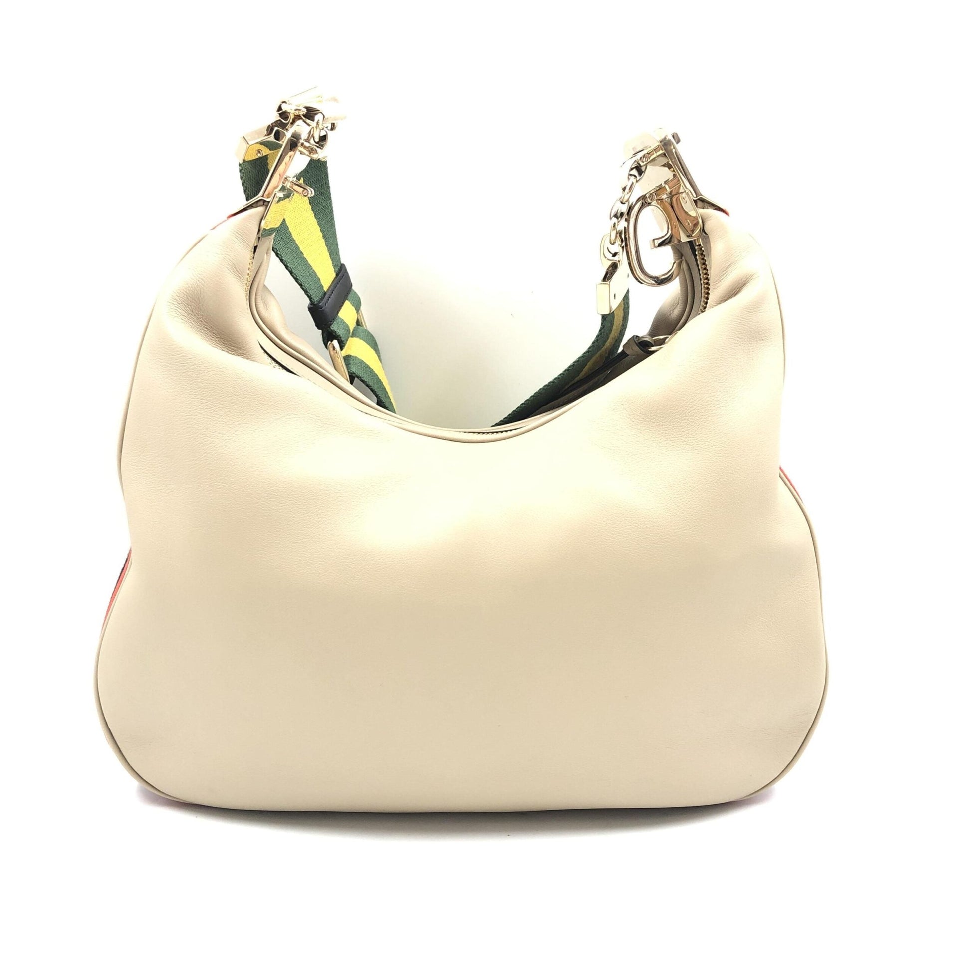 Gucci Gucci Aria Calfskin Web Large Attache Shoulder Bag Women's Beige
