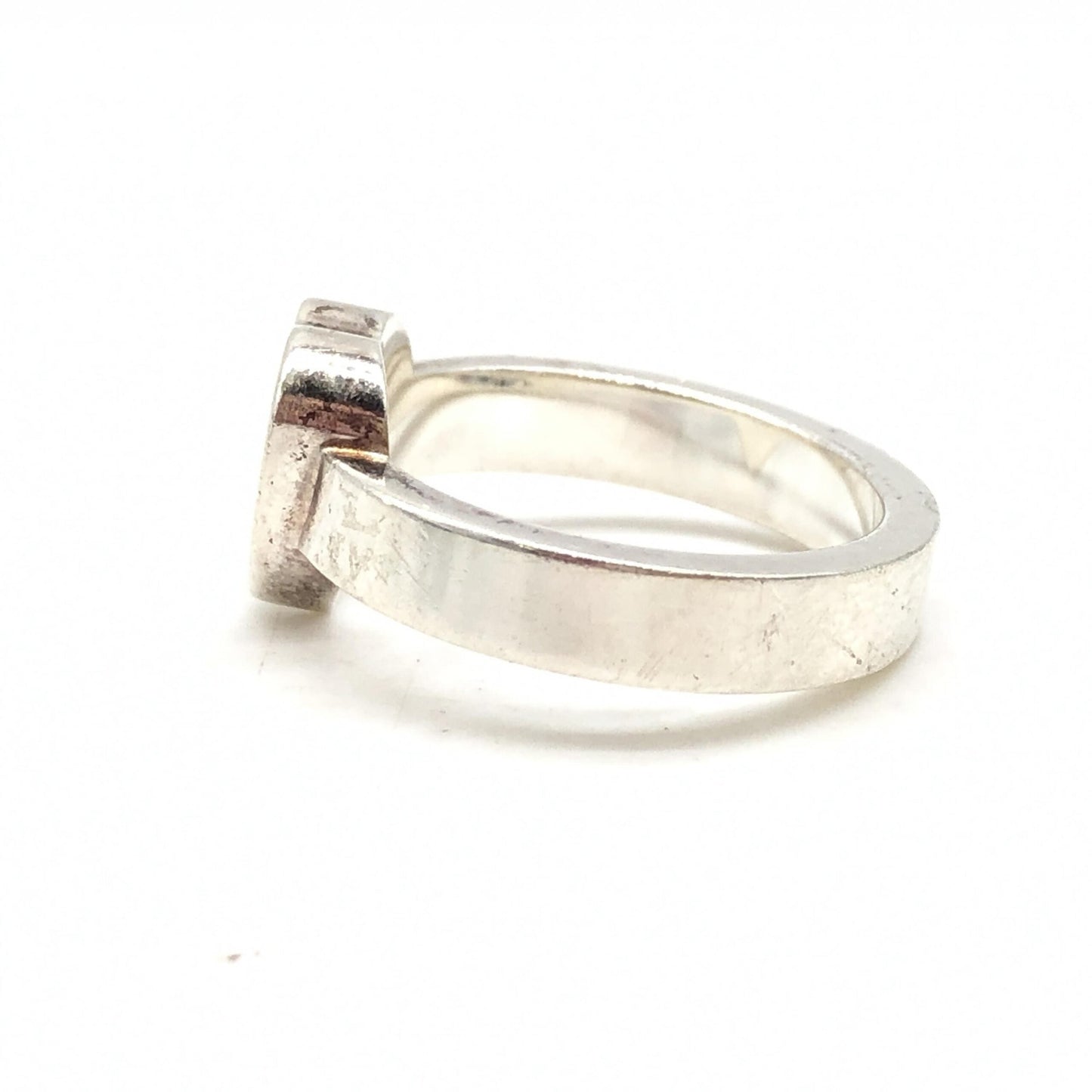Gucci Sterling Silver Heart Trademark Ring, US Size Women's 5.5