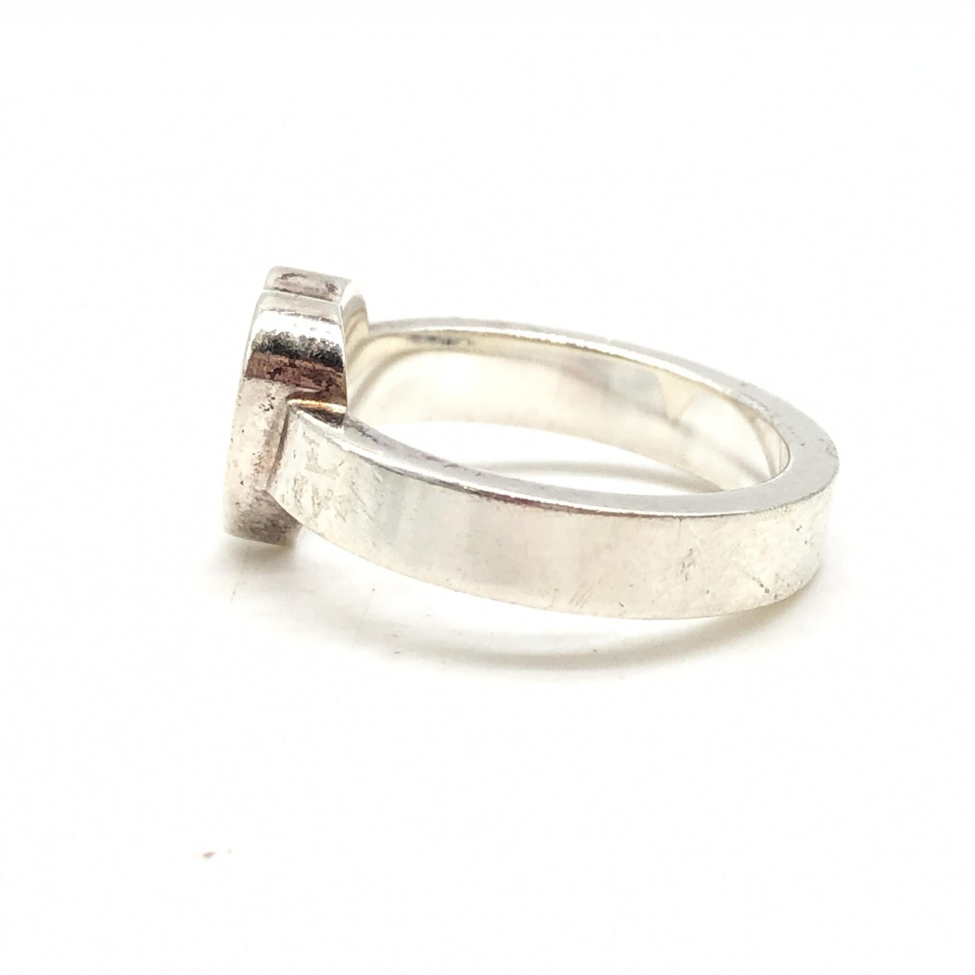 Gucci Sterling Silver Heart Trademark Ring, US Size Women's 5.5