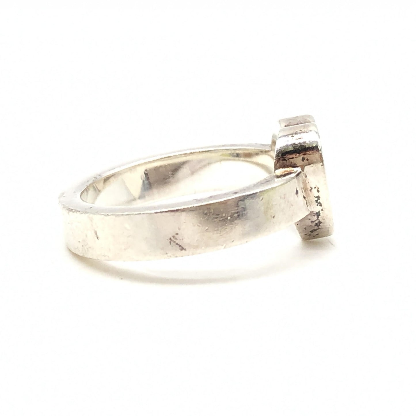 Gucci Sterling Silver Heart Trademark Ring, US Size Women's 5.5