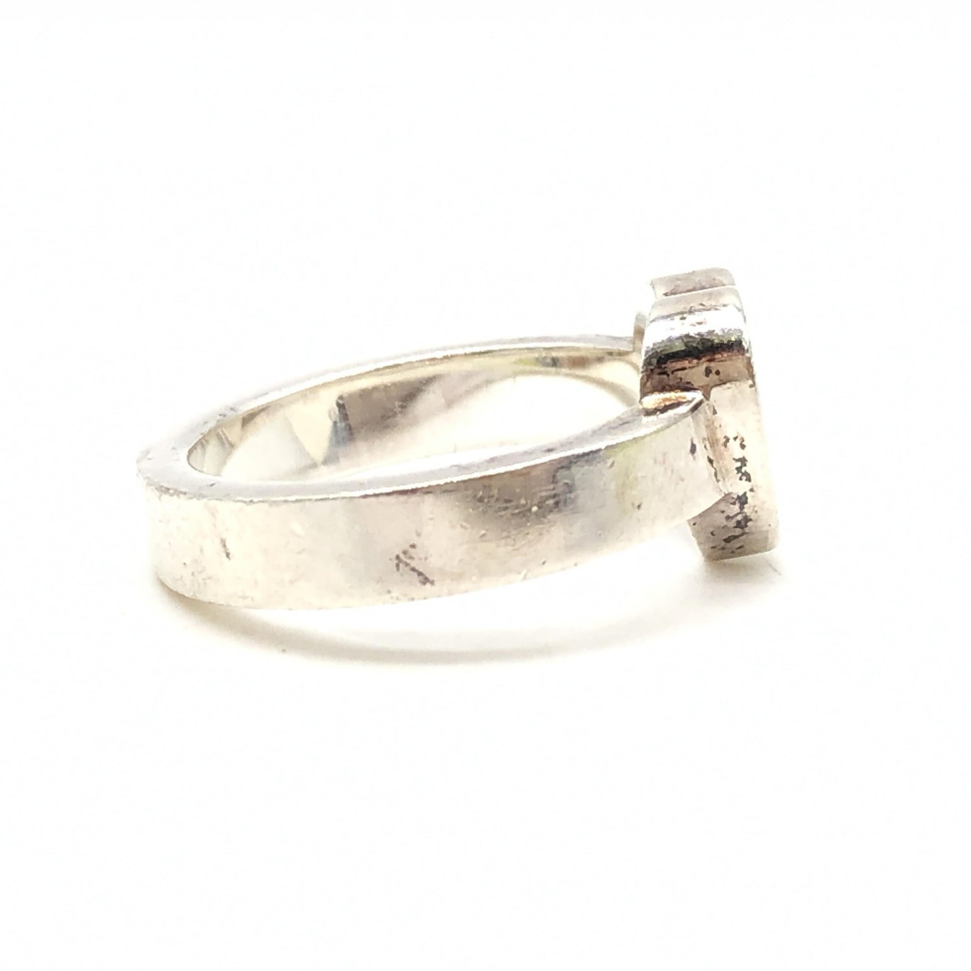 Gucci Sterling Silver Heart Trademark Ring, US Size Women's 5.5