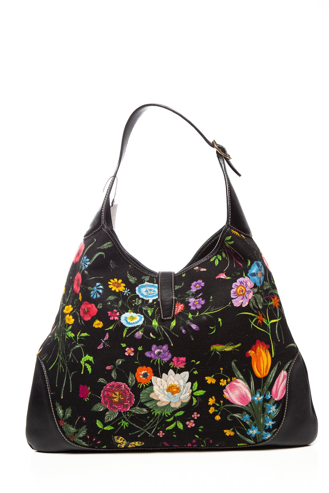 Gucci Black Multi Flora Jackie Bouvier Canvas Hobo Bag