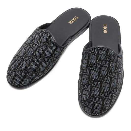 Dior Oblique Slippers Navy Sv Zcc Beads Size Leather Black Travel Bag