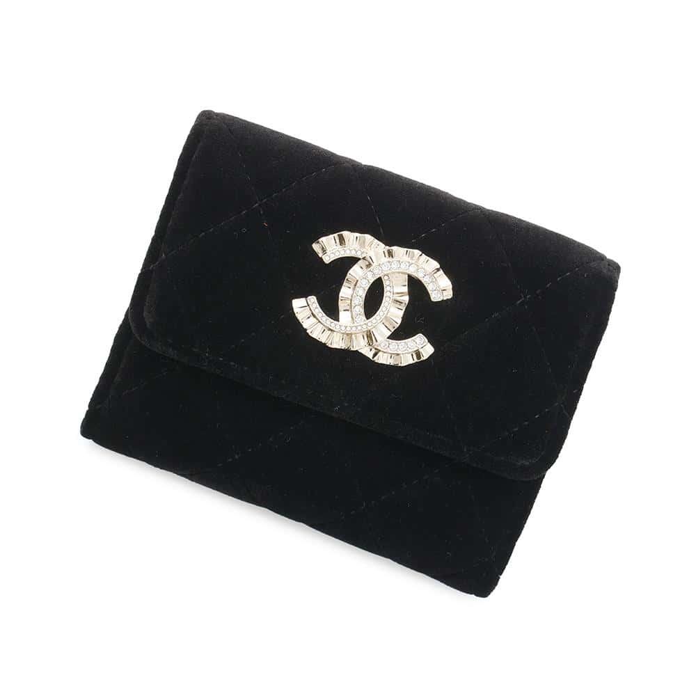 Chanel Matelasse Coin purse Velour Rhinestone Black Wallet Case