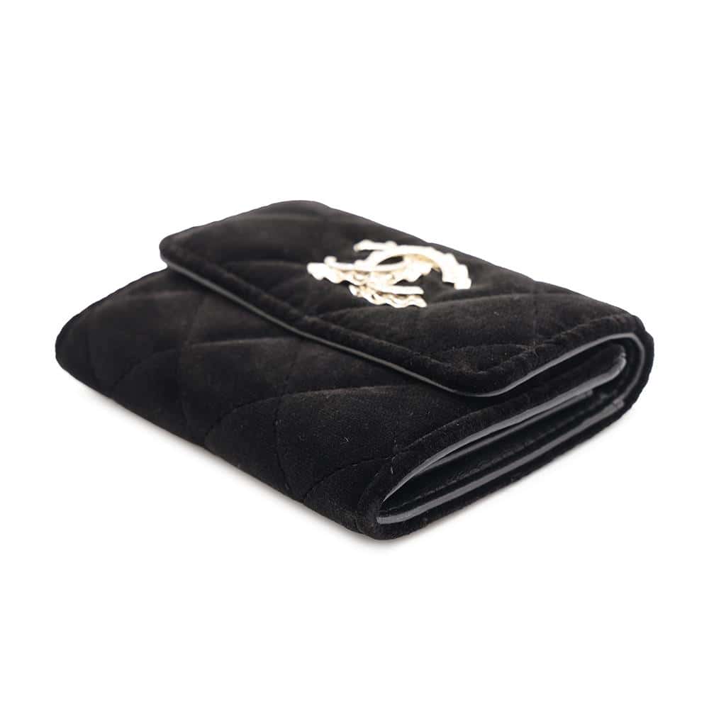 Chanel Matelasse Coin purse Velour Rhinestone Black Wallet Case