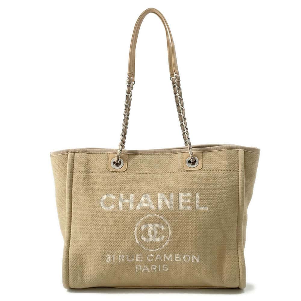 Chanel Deauville ChainShoulder BeigeA67001 MM Canvas Leather Shoulder Bag