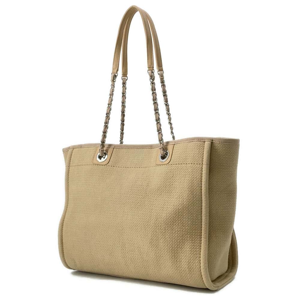 Chanel Deauville ChainShoulder BeigeA67001 MM Canvas Leather Shoulder Bag