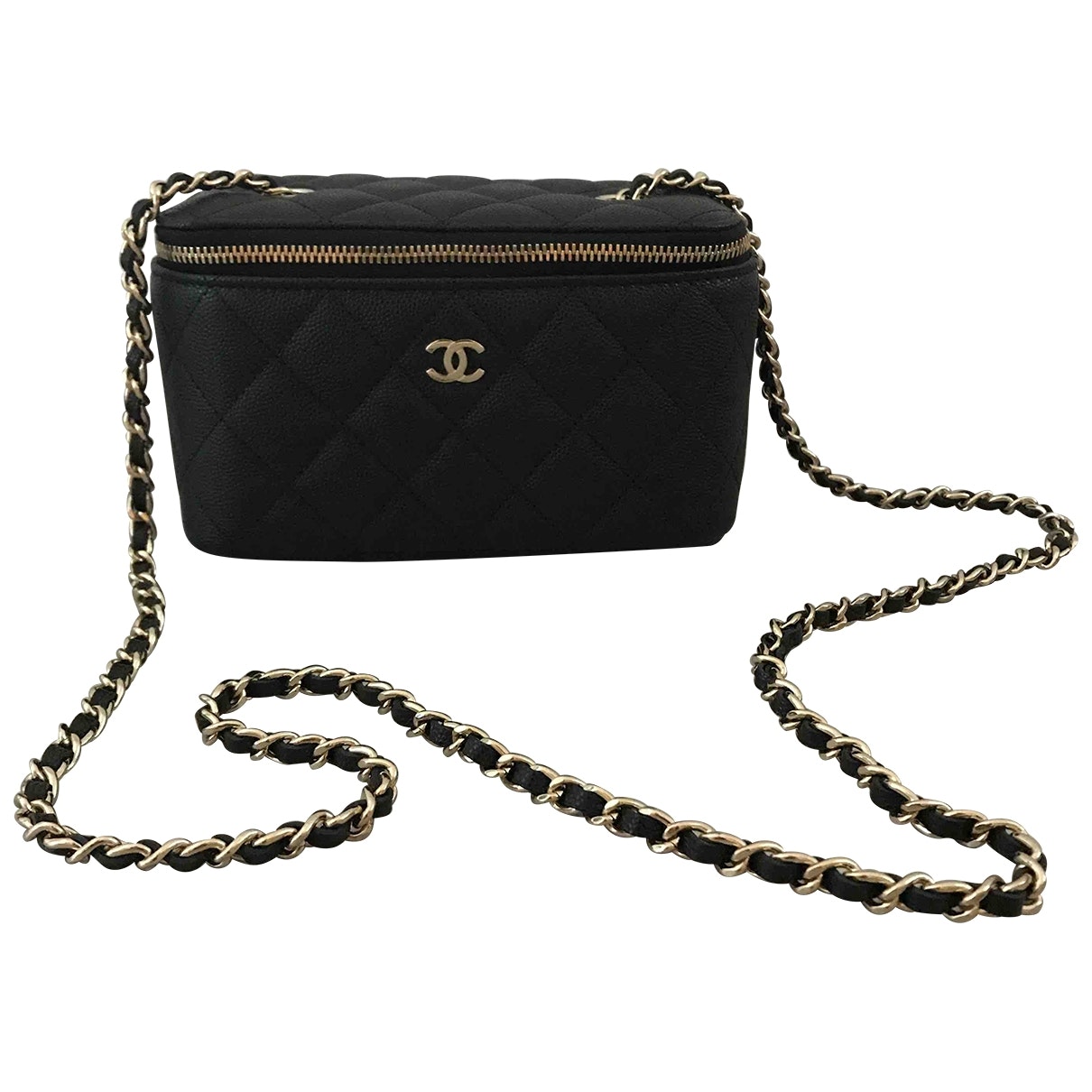 Chanel vanity black leather handbag