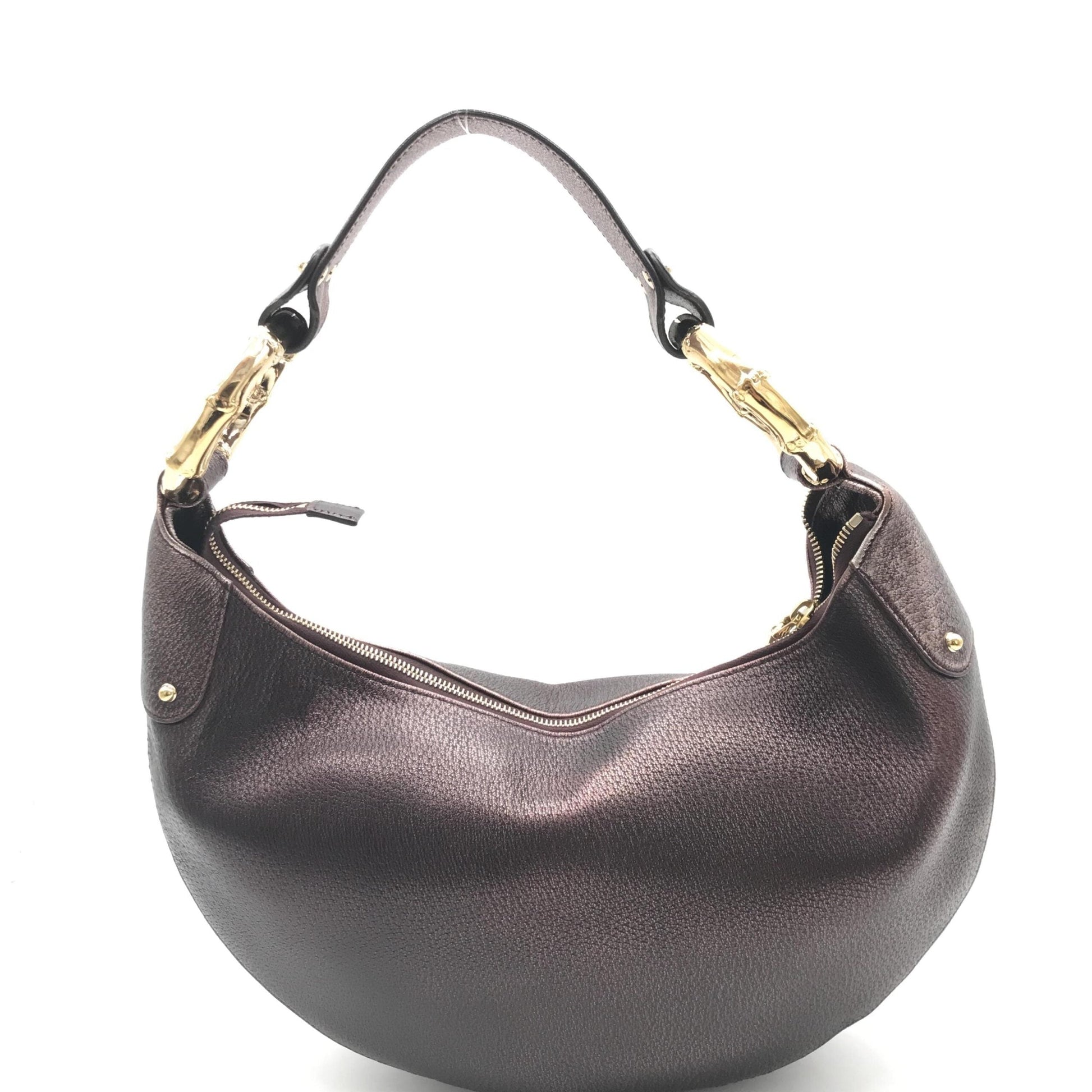 Gucci Metallic Leather Bamboo Ring Hobo Women's Bag