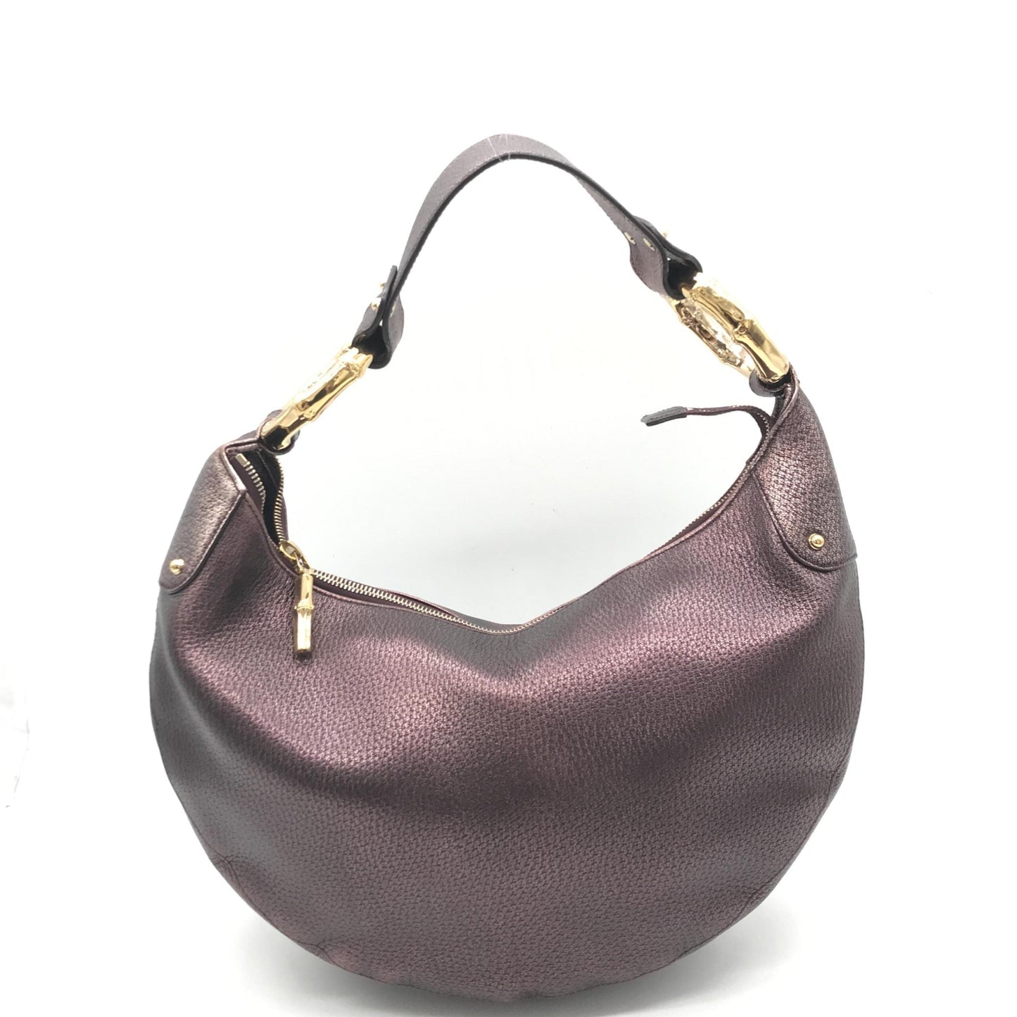 Gucci Metallic Leather Bamboo Ring Hobo Women's Bag