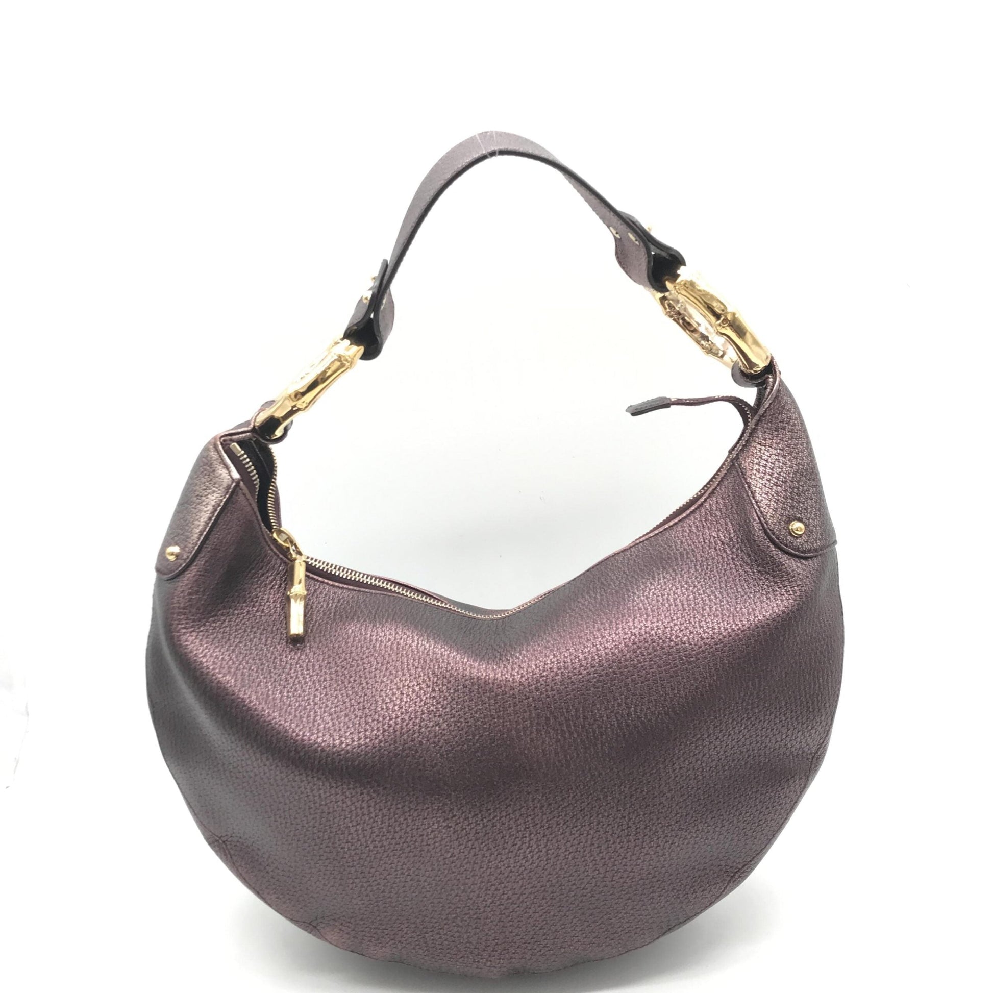 Gucci Metallic Leather Bamboo Ring Hobo Women's Bag