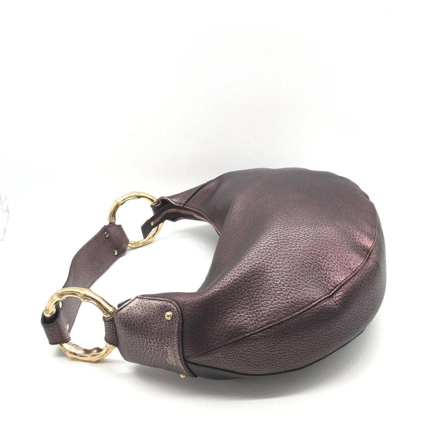 Gucci Metallic Leather Bamboo Ring Hobo Women's Bag