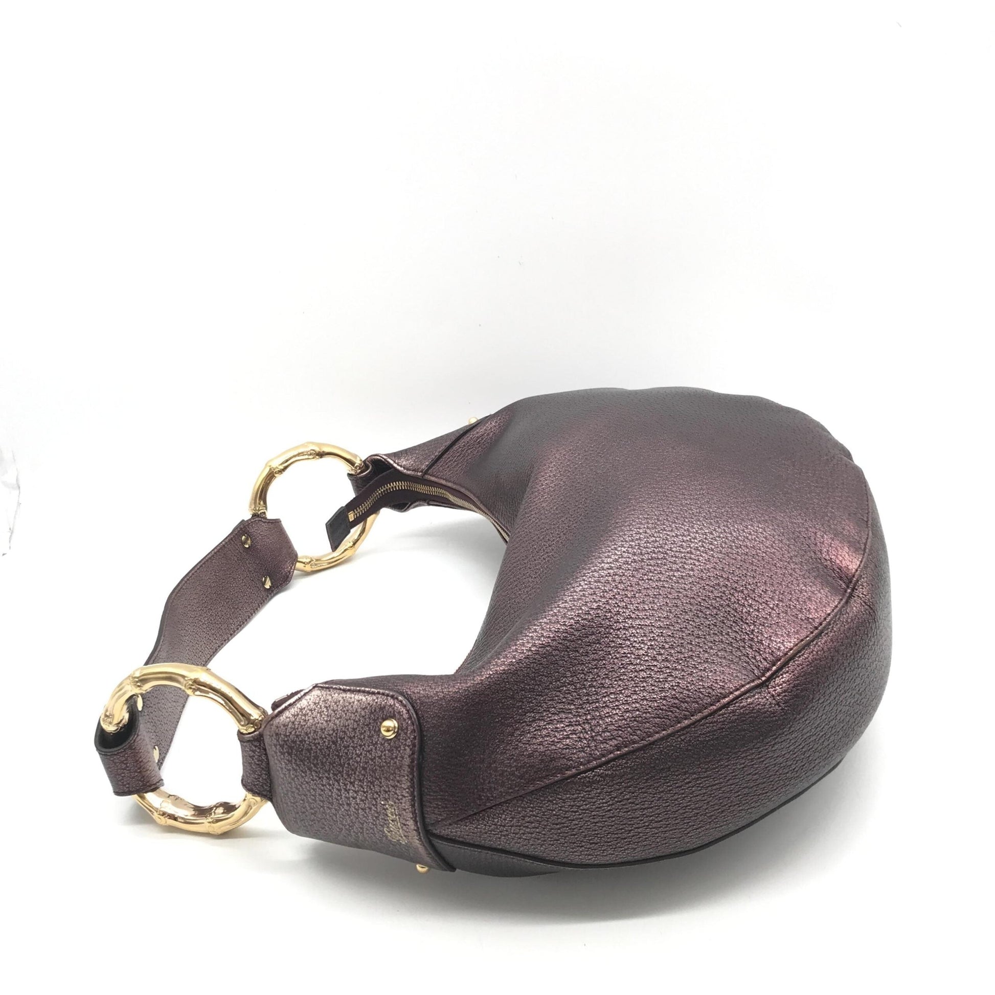 Gucci Metallic Leather Bamboo Ring Hobo Women's Bag