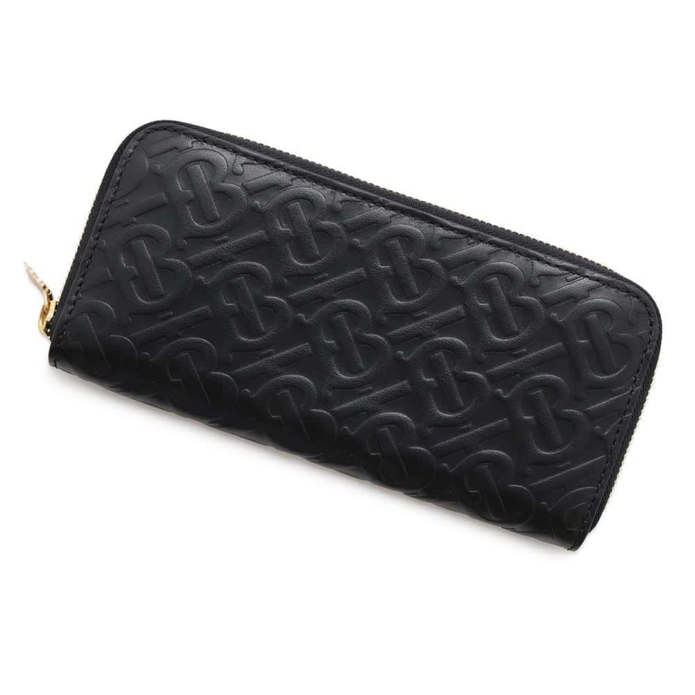 Burberry Tb Around Long Cloth Black8011601 Handbag Leather Logo Zip Travel Bag