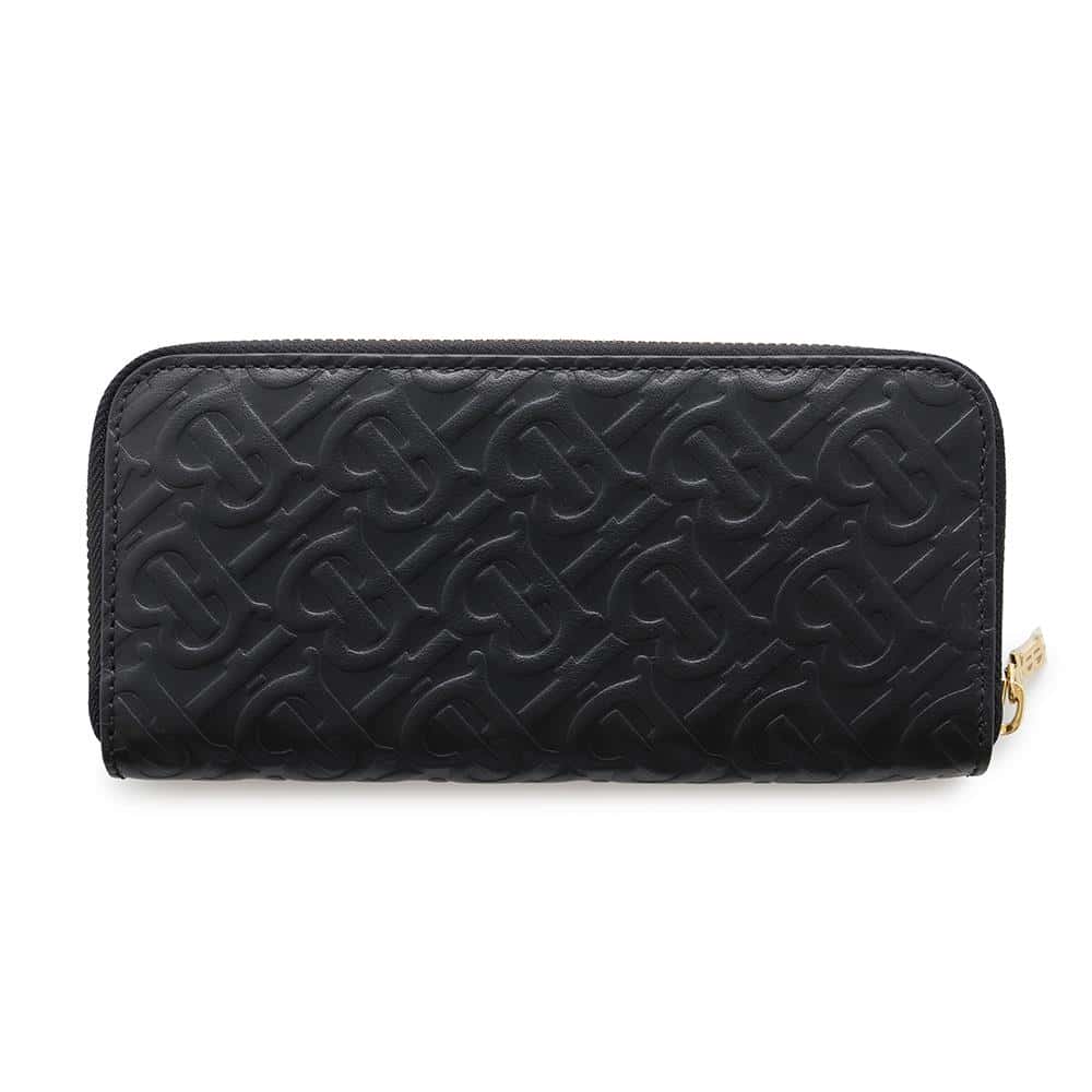 Burberry Tb Around Long Cloth Black8011601 Handbag Leather Logo Zip Travel Bag