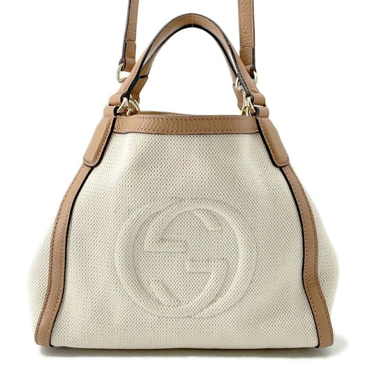 Gucci Soho 2wayBag Natural Jasmin Flower336751 Leather Canvas Travel Bag
